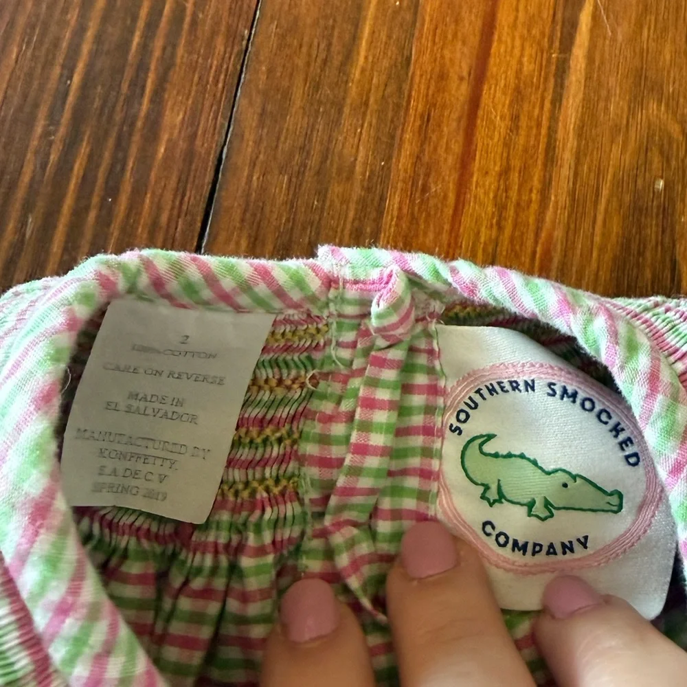 Southern Smocked Company Gingham Baby Easter Dress with Bow Embroidery - Picture 3 of 4